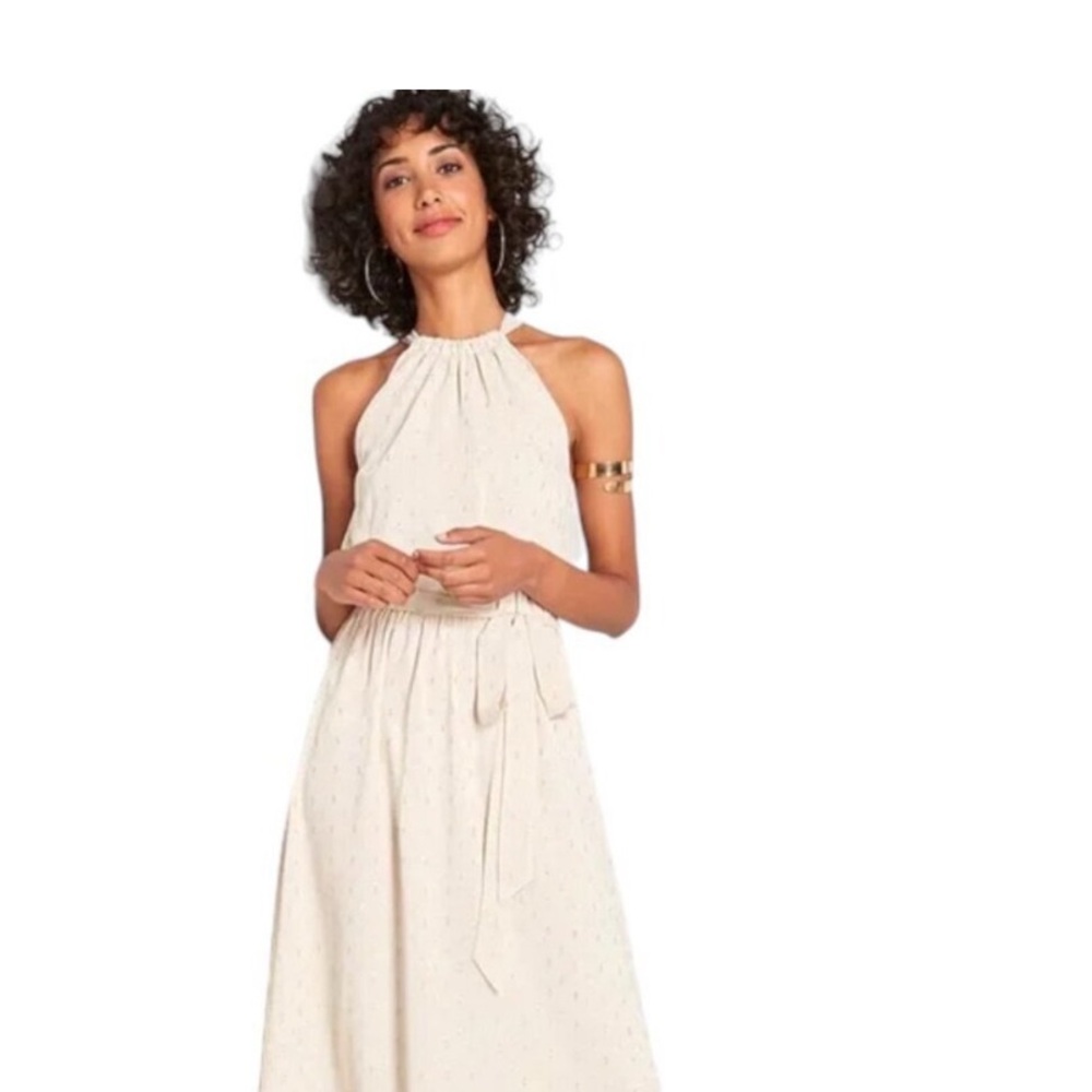 ModCloth Illuminated Elegance Metallic Thread Chiffon Halter Maxi Dress - Picture 2 of 6